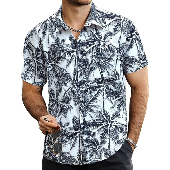 Other - Men White Blackgray Striped Button Down Short Sleeve Vintage Beach Shirts